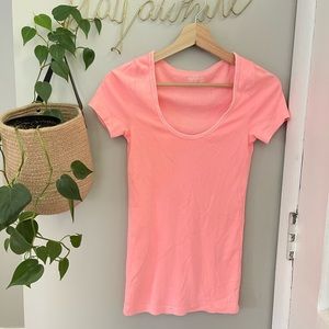 J. Crew 100% Cotton Bright Neon Pink Scoop Neck T-Shirt